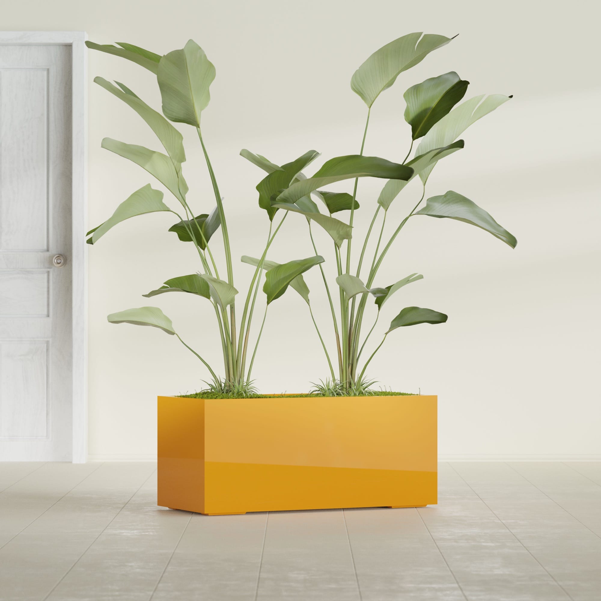 Badalona Large Tall Rectangle Fiberglass Planter - 39 in x 17 in x 17 in - Gloss Saffron - Gloss Saffron,39 in x 17 in x 17 in