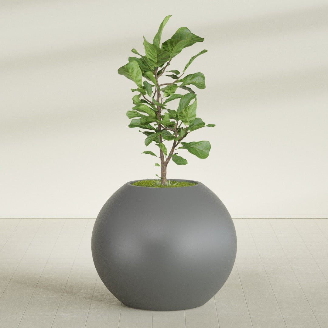 Globe Large Sphere Fiberglass Planter - 36 in x 36 in x 30 in - Metallic Gunmetal - Metallic Gunmetal,36 in x 36 in x 30 in