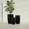 Lisbon Medium Round Fiberglass Planter - 14 in x 14 in x 25 in - Gloss Black - Gloss Black,14 in x 14 in x 25 in