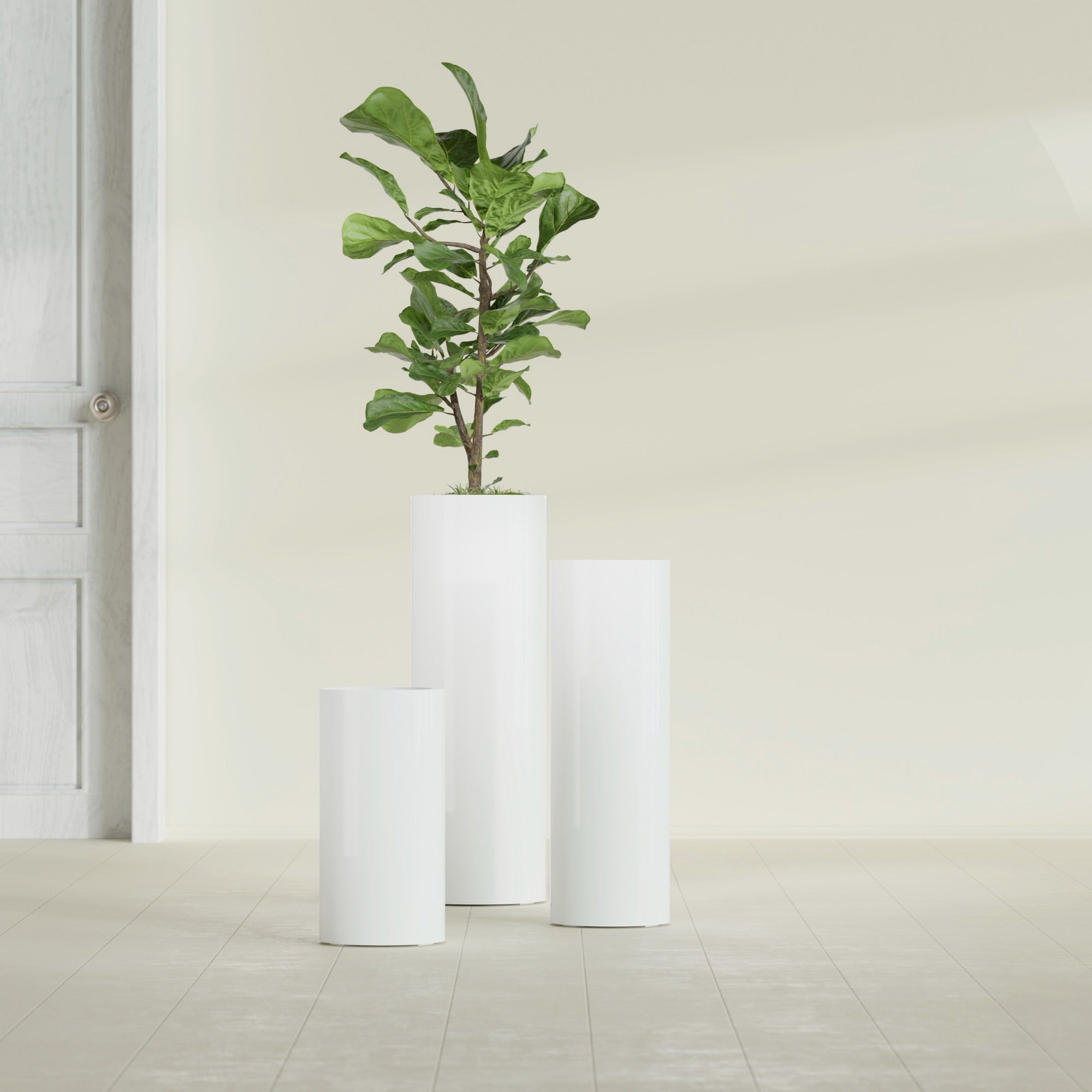 Corry Large Tall Cylinder Fiberglass Planter - 12 in x 12 in x 36 in - Gloss White - Gloss White,30 in x 30 in x 32 in