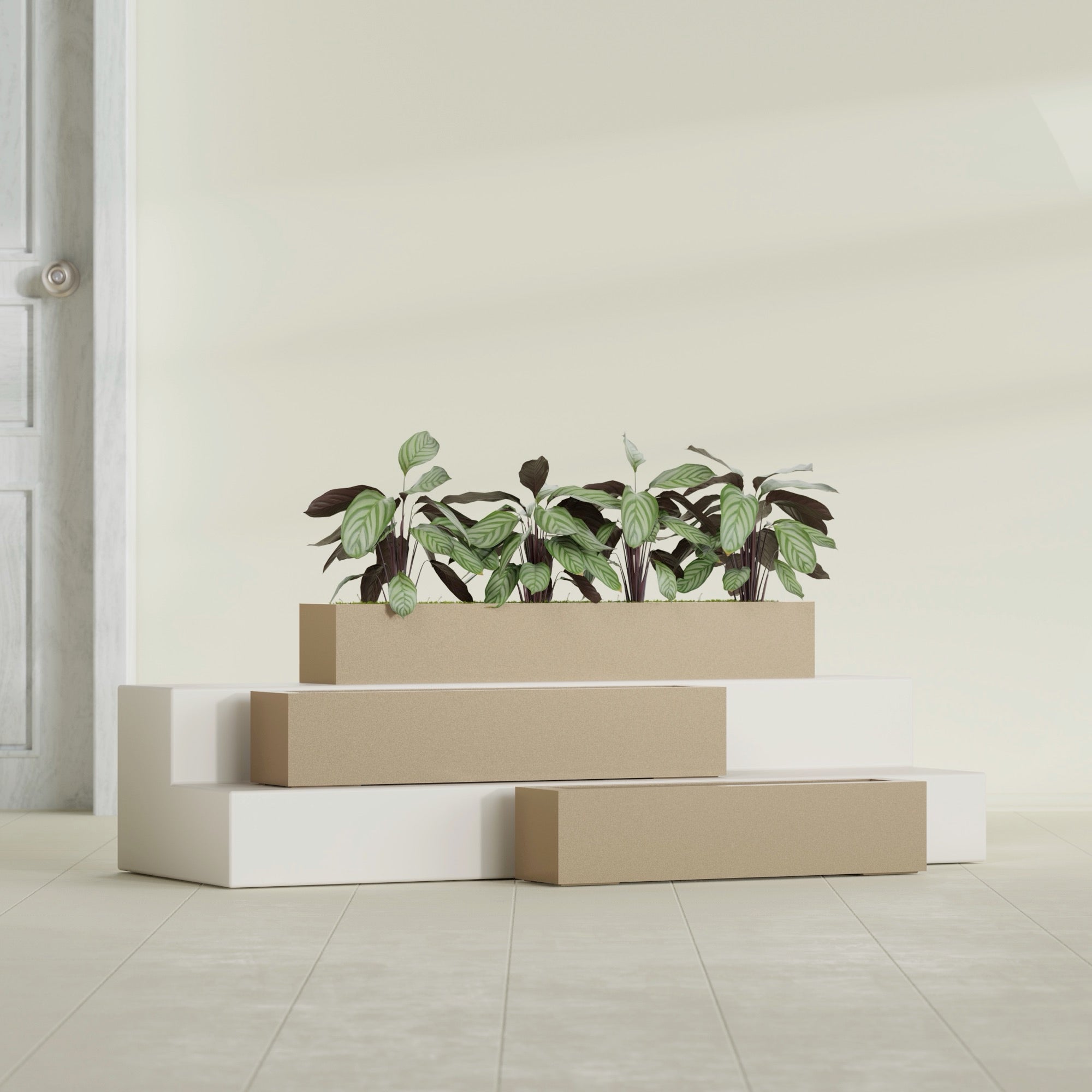 Salon Large Tall Rectangle Fiberglass Planter - 48 in x 8 in x 8 in - Metallic Gold - Metallic Gold,48 in x 8 in x 8 in