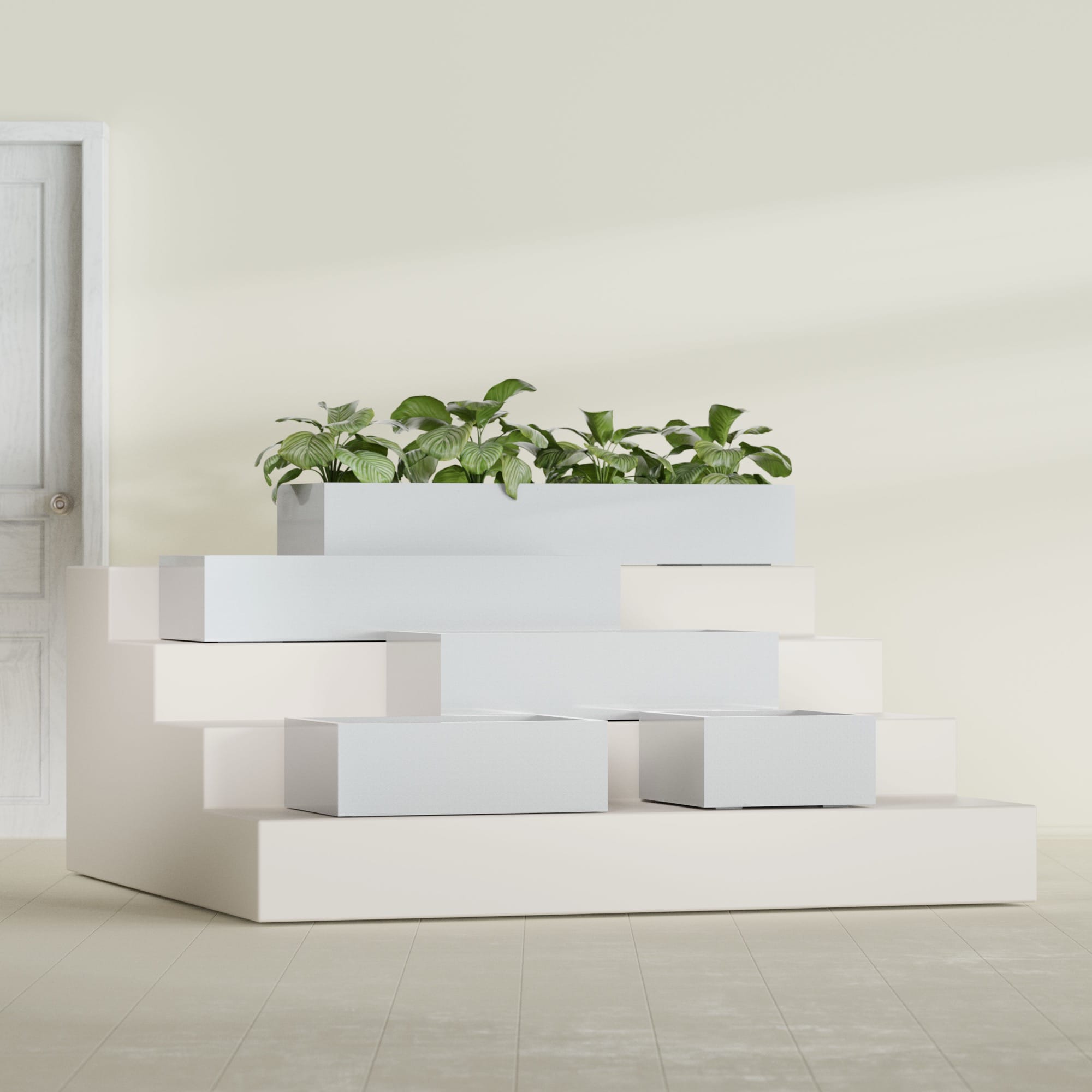 Antwerp Medium Low Rectangle Fiberglass Planter - 24 in x 24 in x 12 in - Metallic Silver - Metallic Silver,24 in x 24 in x 12 in