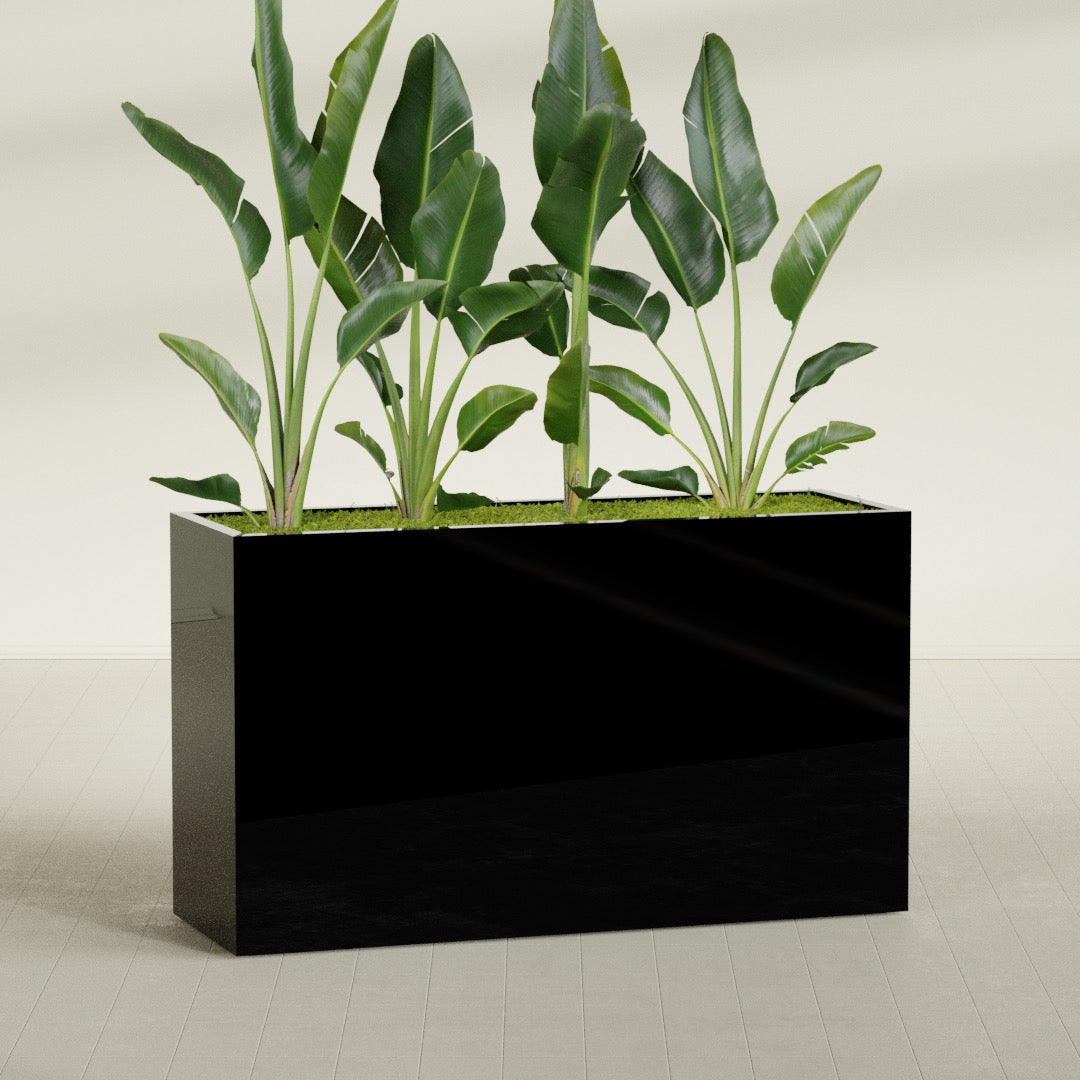 Darwin Extra Large Long Rectangle Fiberglass Planter - 72 in x 24 in x 42 in - Gloss Black - Gloss Black,72 in x 24 in x 42 in