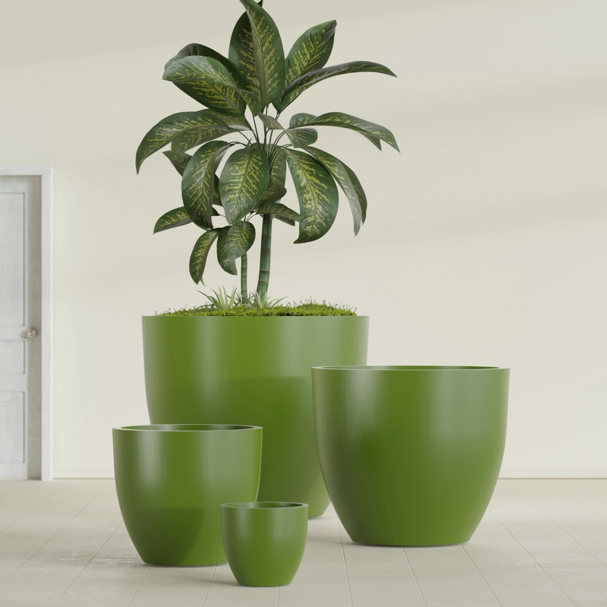 Wannsee Extra Large Round Fiberglass Planter - 50 in x 50 in x 44 in - Satin Green - Satin Green,50 in x 50 in x 44 in