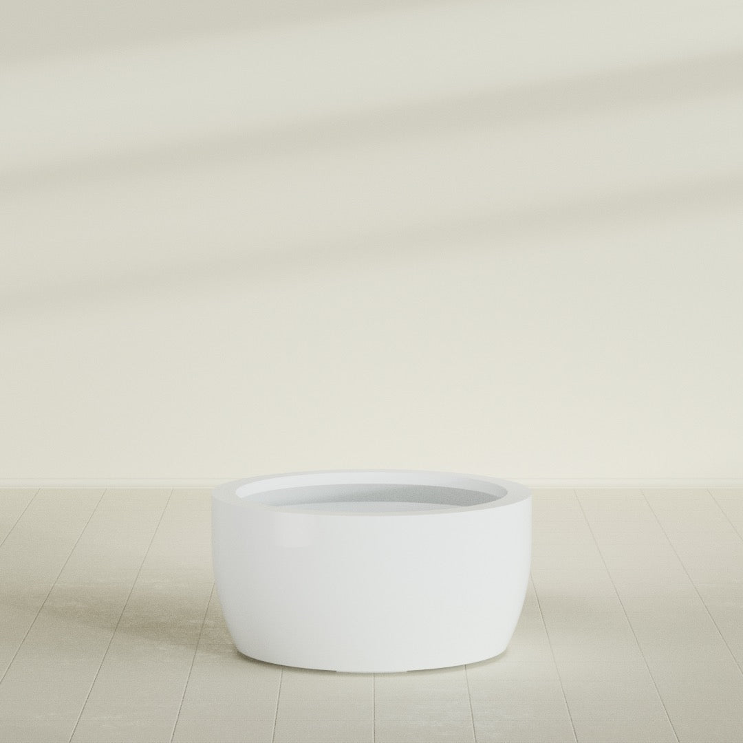 Casablanca Large Round Low Bowl Fiberglass Planter - 36 in x 36 in x 18 in - Matte White - Matte White,36 in x 36 in x 18 in