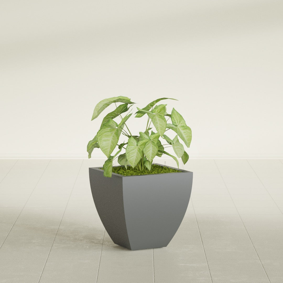 Lima Small Tapered Square Fiberglass Planter - 16 in x 16 in x 16 in - Metallic Gunmetal - Metallic Gunmetal,16 in x 16 in x 16 in
