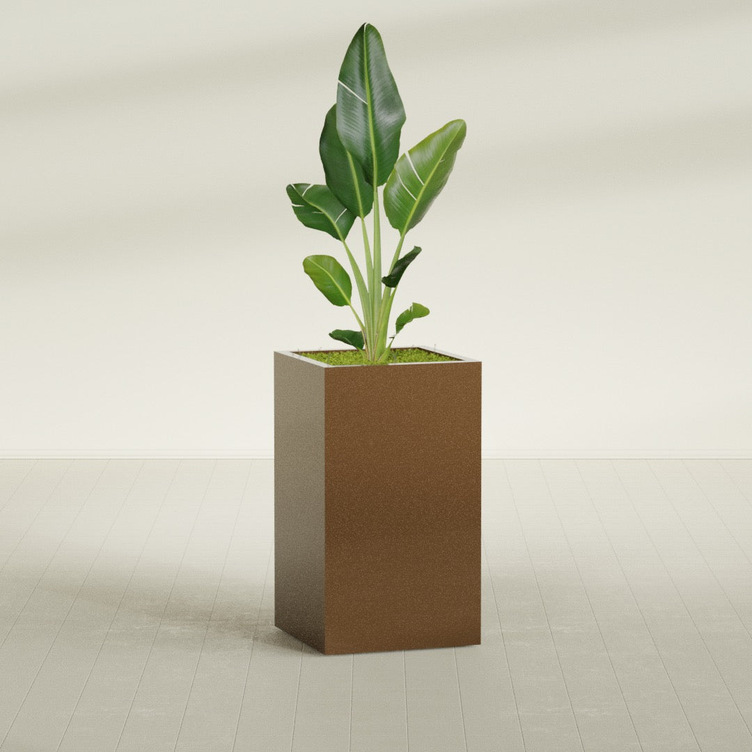 Darwin Large Tall Rectangle Fiberglass Planter - 24 in x 24 in x 42 in - Metallic Bronze - Metallic Bronze,24 in x 24 in x 42 in