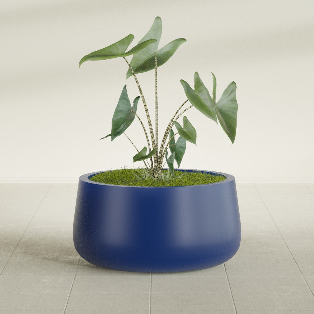 Short Hayden Medium Round Fiberglass Planter - 20 in x 20 in x 10 in - Matte Cobalt Blue - Matte Cobalt Blue,20 in x 20 in x 10 in