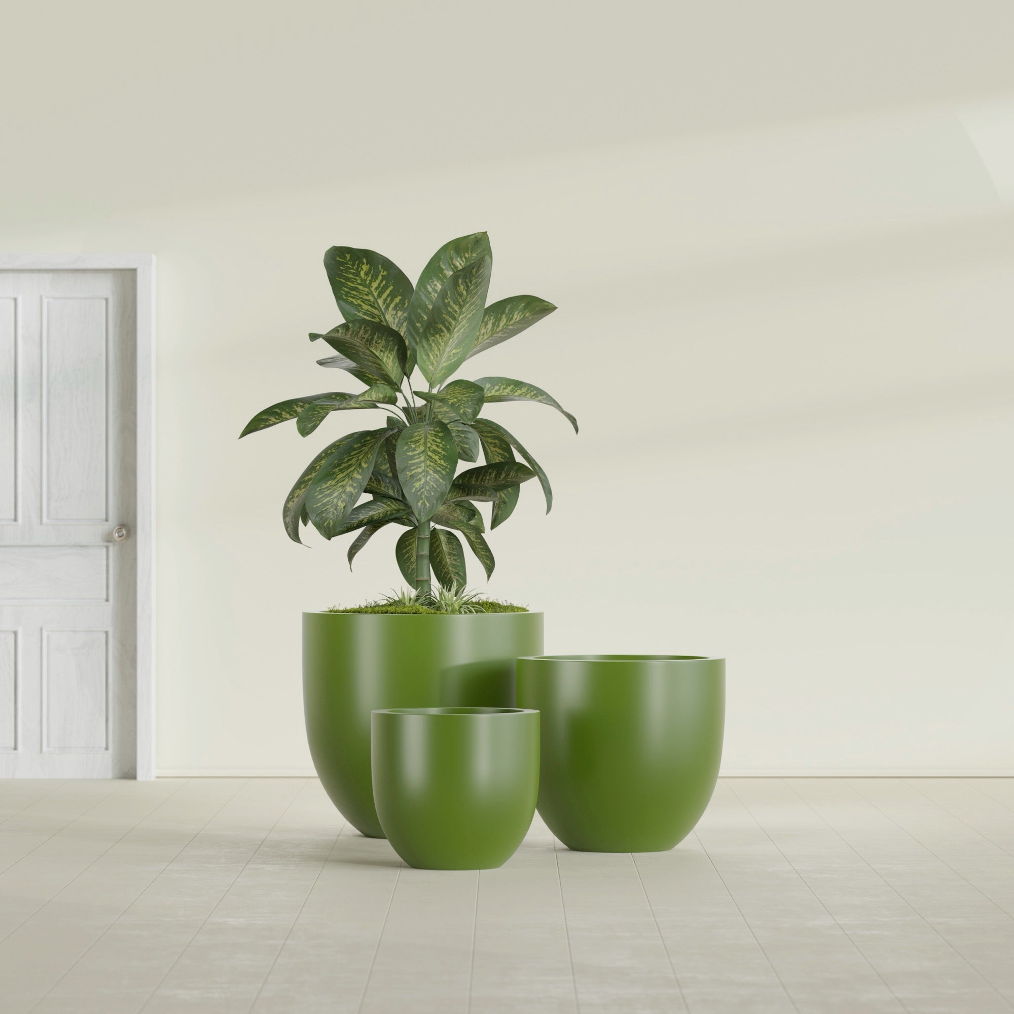 Alzira Medium Round Fiberglass Planter - 23 in x 23 in x 22 in - Satin Green - Satin Green,23 in x 23 in x 22 in