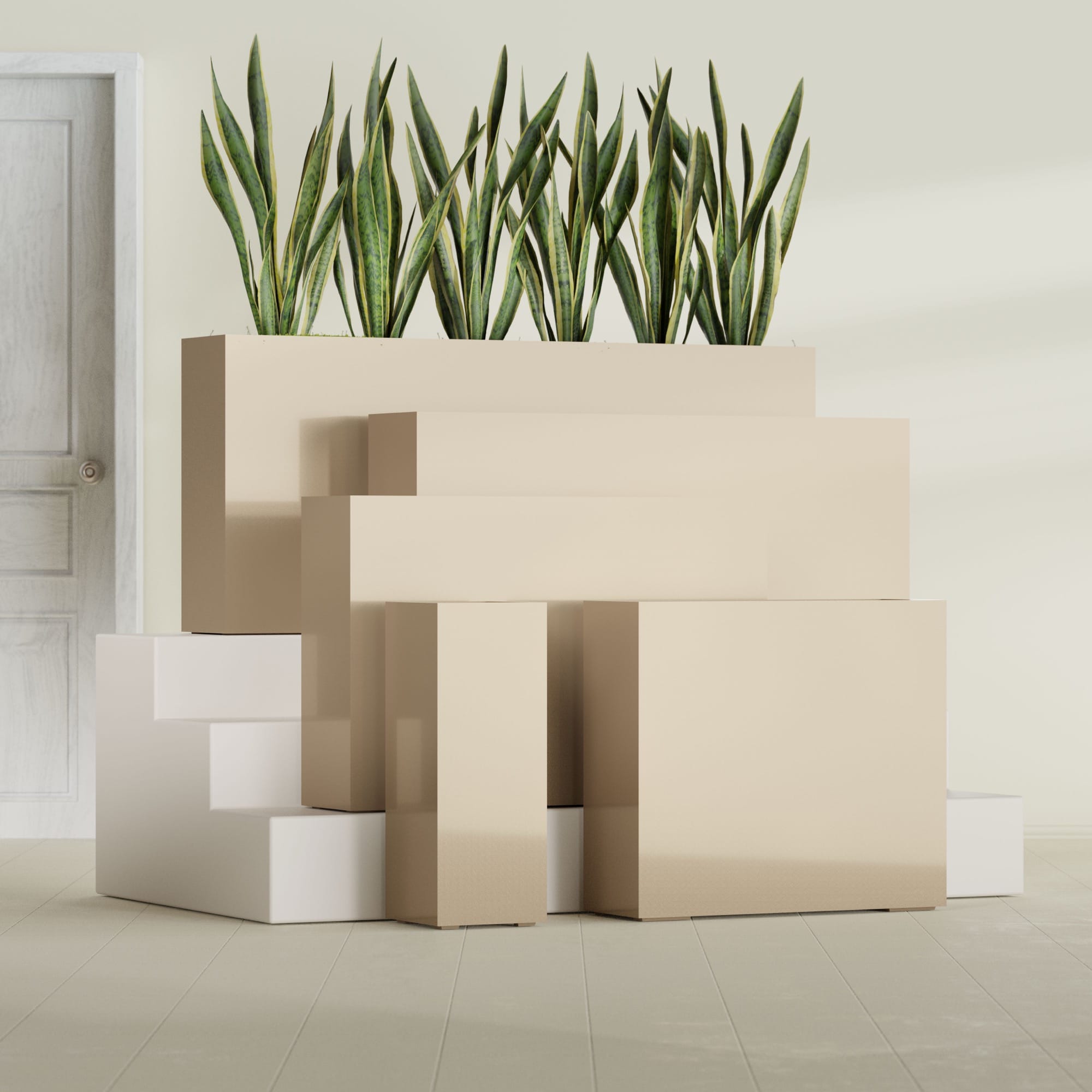 Delray Large Tall Rectangle Fiberglass Planter - 12 in x 12 in x 32 in - Metallic Gold - Metallic Gold,12 in x 12 in x 32 in