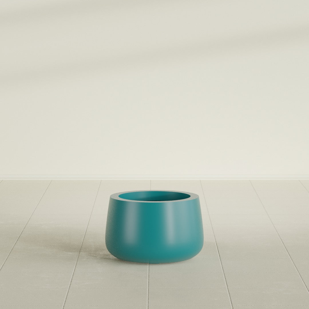 Short Hayden Small Round Fiberglass Planter - 12 in x 12 in x 7 in - Satin Sea Foam - Satin Sea Foam,12 in x 12 in x 7 in