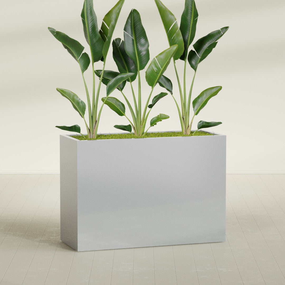 Darwin Extra Large Long Rectangle Fiberglass Planter - 60 in x 24 in x 42 in - Metallic Silver - Metallic Silver,60 in x 24 in x 42 in