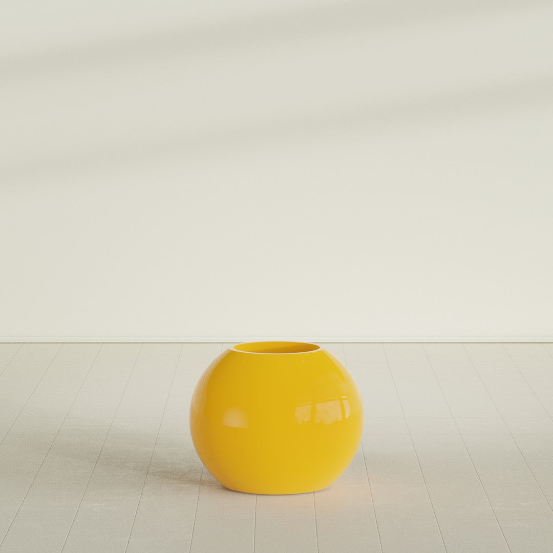 Globe Medium Sphere Fiberglass Planter - 24 in x 24 in x 19 in - Gloss Saffron - Gloss Saffron,24 in x 24 in x 20 in