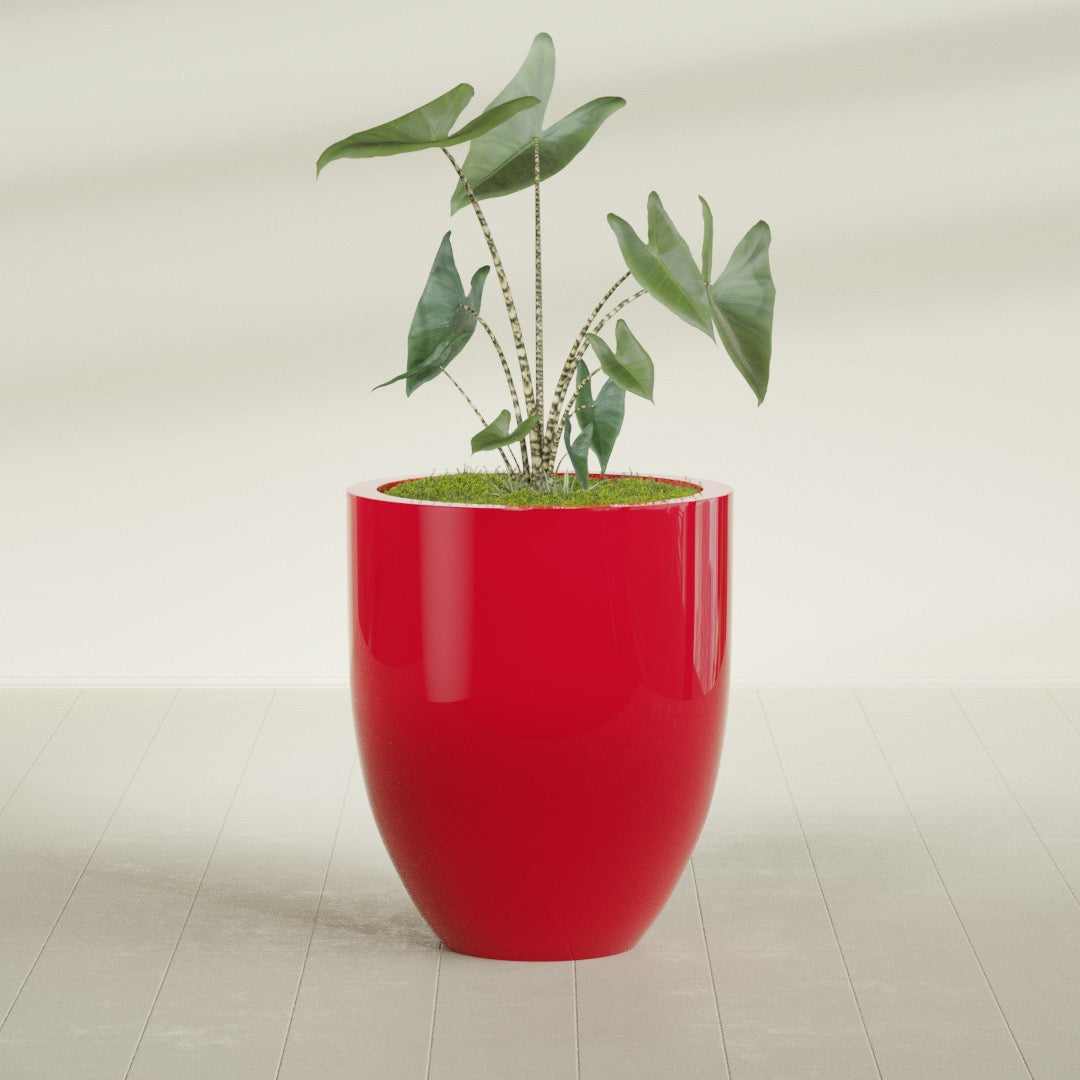 Valencia Large Round Fiberglass Planter - 27 in x 27 in x 31 in - Gloss Red - Gloss Red,27 in x 27 in x 31 in