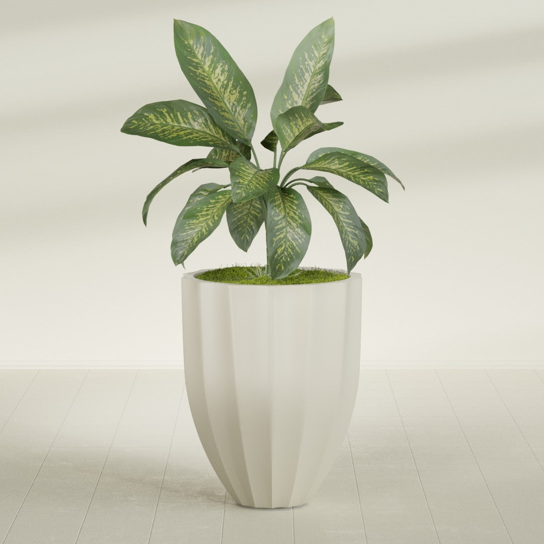 Alicante Medium Round Fiberglass Planter - 26 in x 26 in x 32 in - Satin Beige - Satin Beige,26 in x 26 in x 32 in