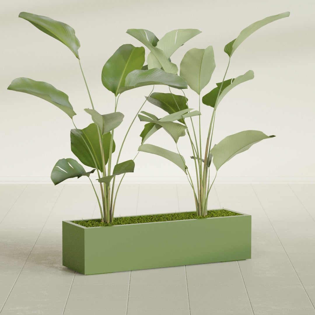 Cuba Large Long Rectangle Fiberglass Planter - 48 in x 14 in x 12 in - Satin Green - Satin Green,48 in x 14 in x 12 in