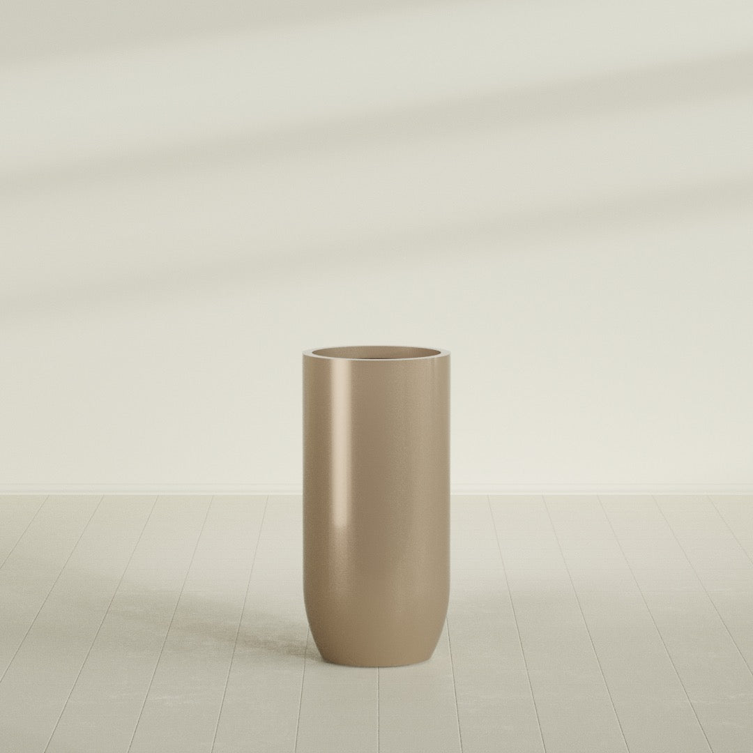 Saint Tropez Extra Large Tall Round Fiberglass Planter - 24 in x 24 in x 50 in - Metallic Gold - Metallic Gold,24 in x 24 in x 50 in