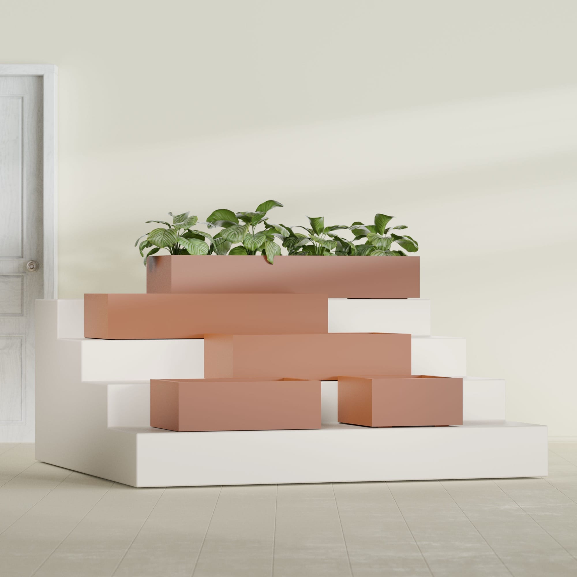 Antwerp Medium Low Rectangle Fiberglass Planter - 24 in x 24 in x 12 in - Matte Terracotta - Matte Terracotta,24 in x 24 in x 12 in