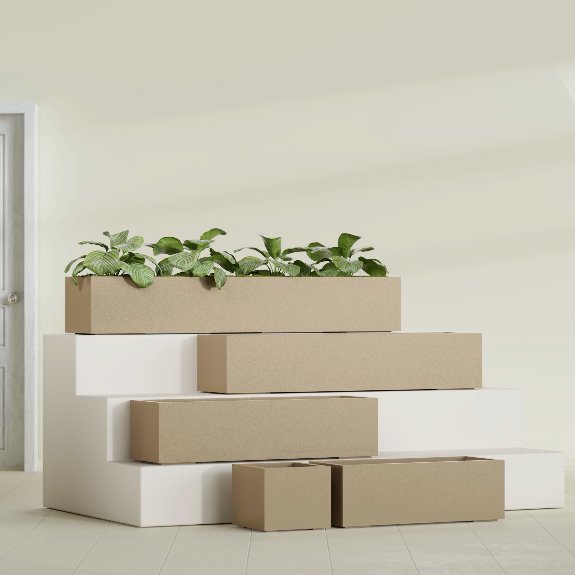 Cuba Large Long Rectangle Fiberglass Planter - 48 in x 14 in x 12 in - Metallic Gold - Metallic Gold,48 in x 14 in x 12 in