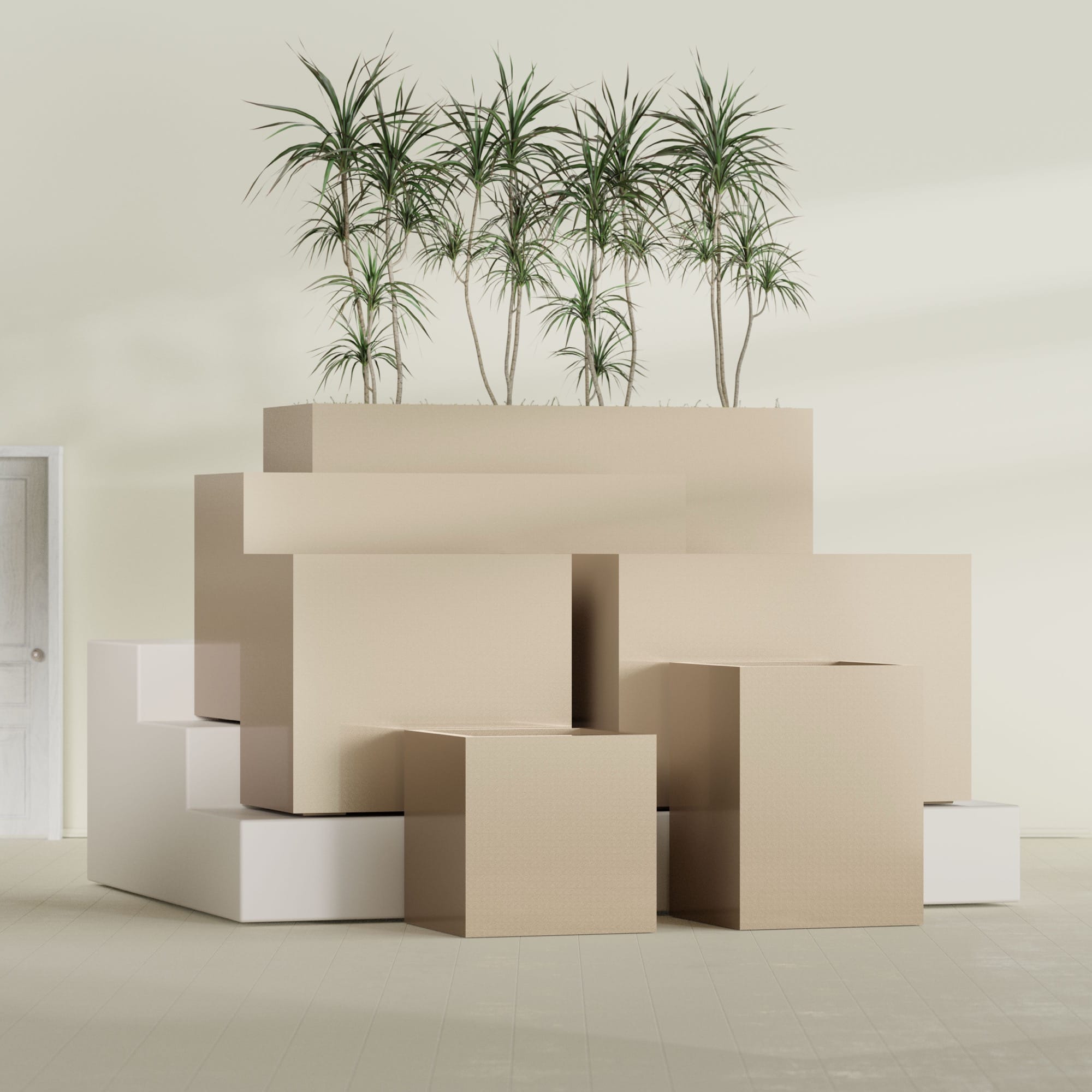 Brisbane Large Rectangle Fiberglass Planter - 24 in x 24 in x 32 in - Metallic Gold - Metallic Gold,24 in x 24 in x 32 in