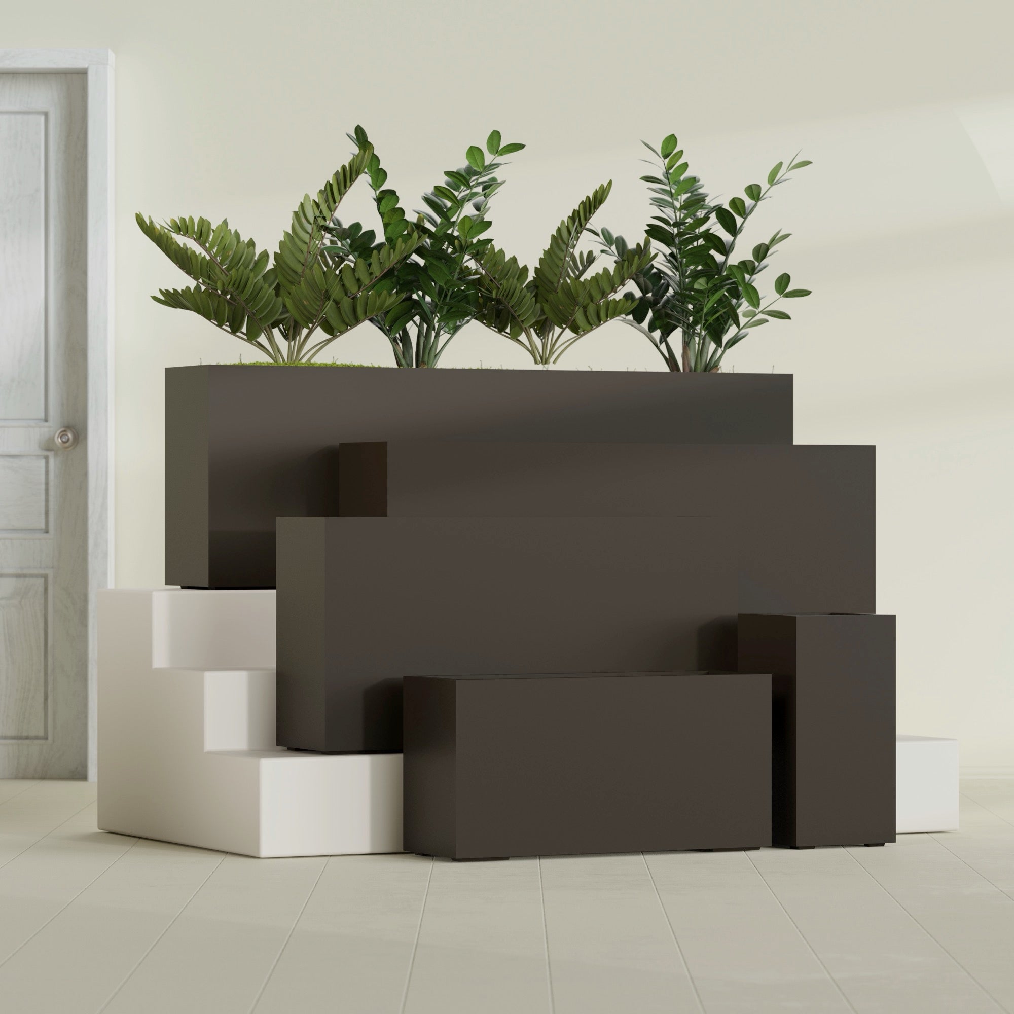 Hollywood Extra Large Narrow Rectangle Fiberglass Planter - 72 in x 12 in x 24 in - Matte Brown - Matte Brown,72 in x 12 in x 24 in