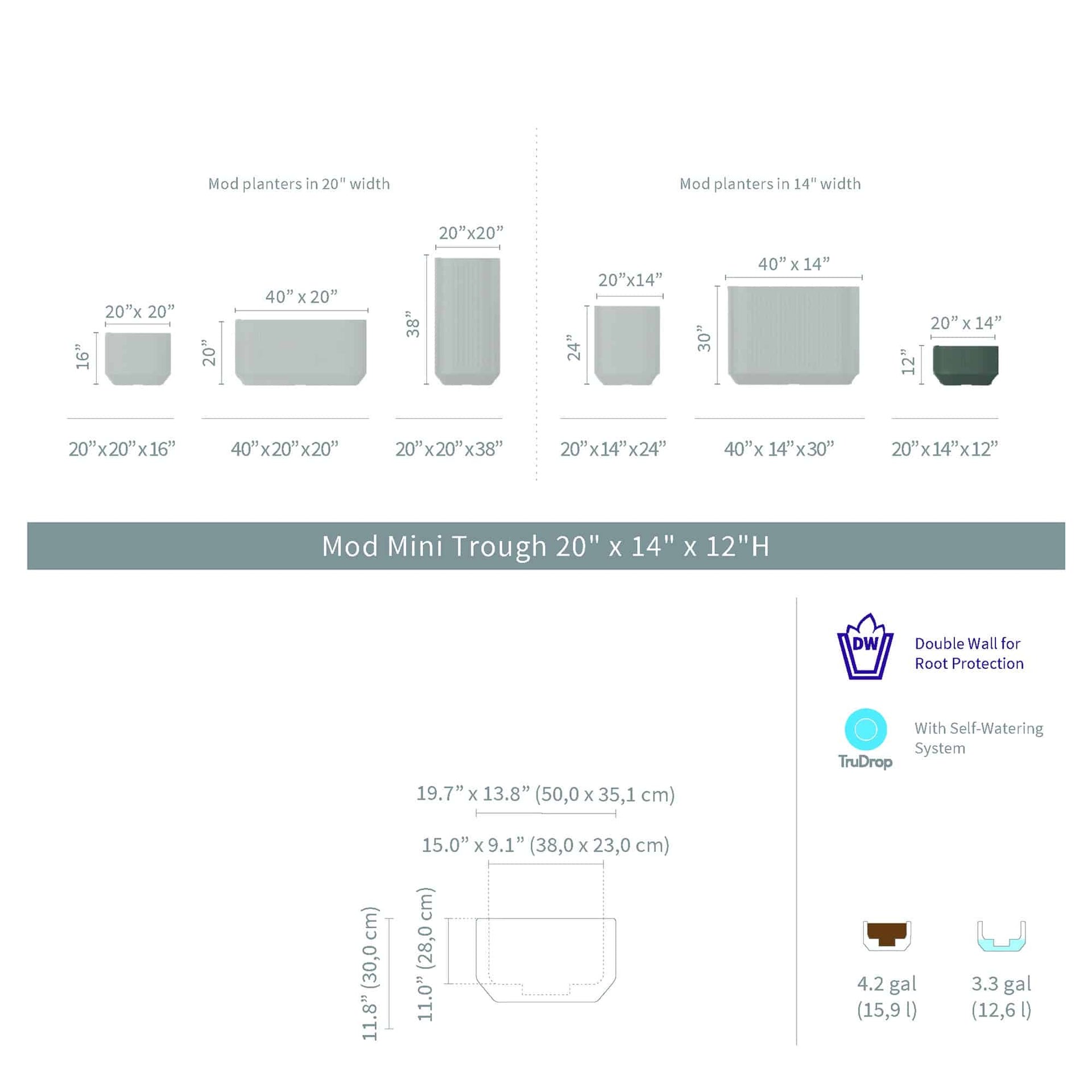 Mod with TruDrop™ Self-Watering - 20in x 14.1in x 11.8 in