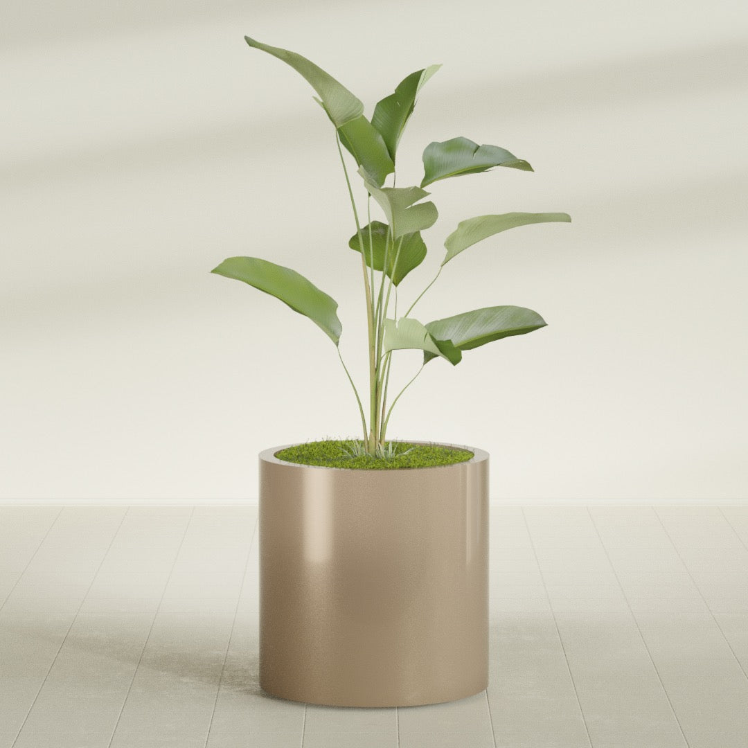 Rio Grande Medium Round Fiberglass Planter - 22 in x 22 in x 22 in - Metallic Gold - Metallic Gold,22 in x 22 in x 22 in