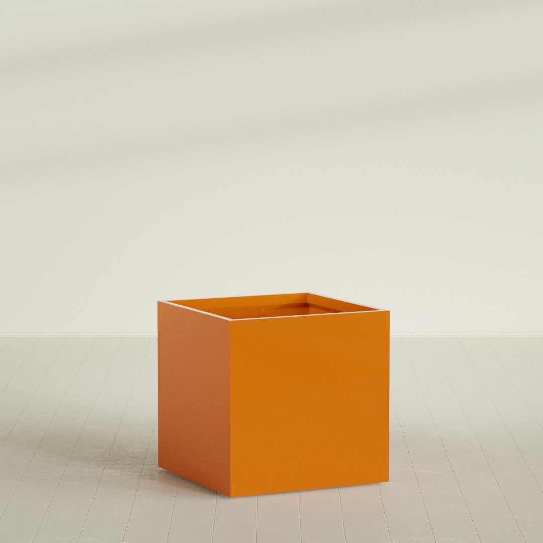 Montroy Large Cube Square Fiberglass Planter - 40 in x 40 in x 40 in - Gloss Tangerine - Gloss Tangerine,40 in x 40 in x 40 in