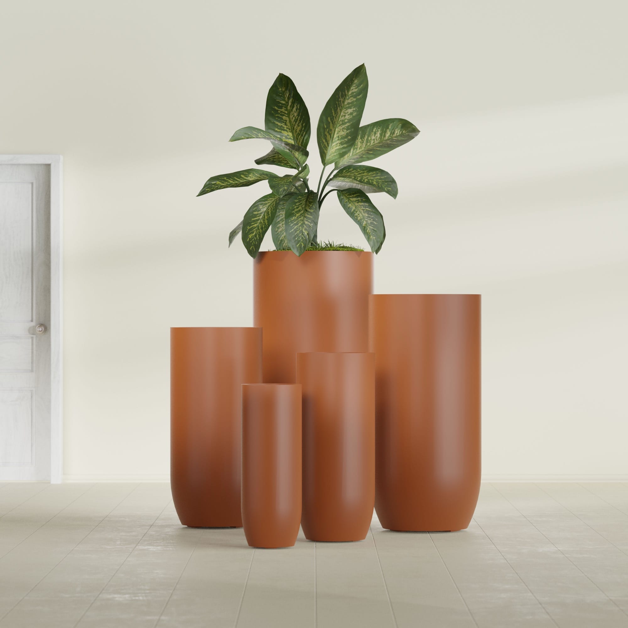 Saint Tropez Extra Large Tall Round Fiberglass Planter - 28 in x 28 in x 60 in - Matte Terracotta - Matte Terracotta,28 in x 28 in x 60 in