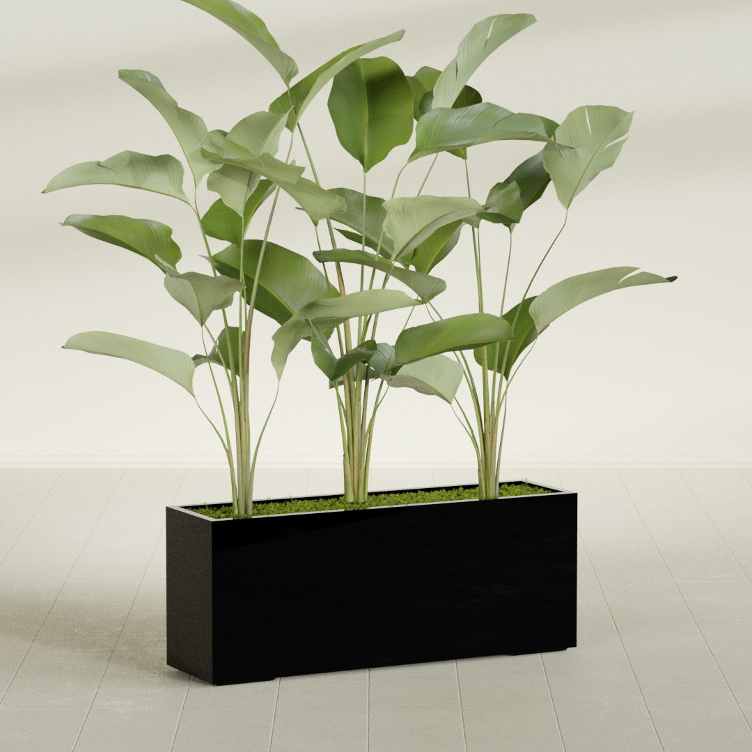 Tolga Extra Large Long Rectangle Fiberglass Planter - 60 in x 16 in x 24 in - Gloss Black - Gloss Black,60 in x 16 in x 24 in