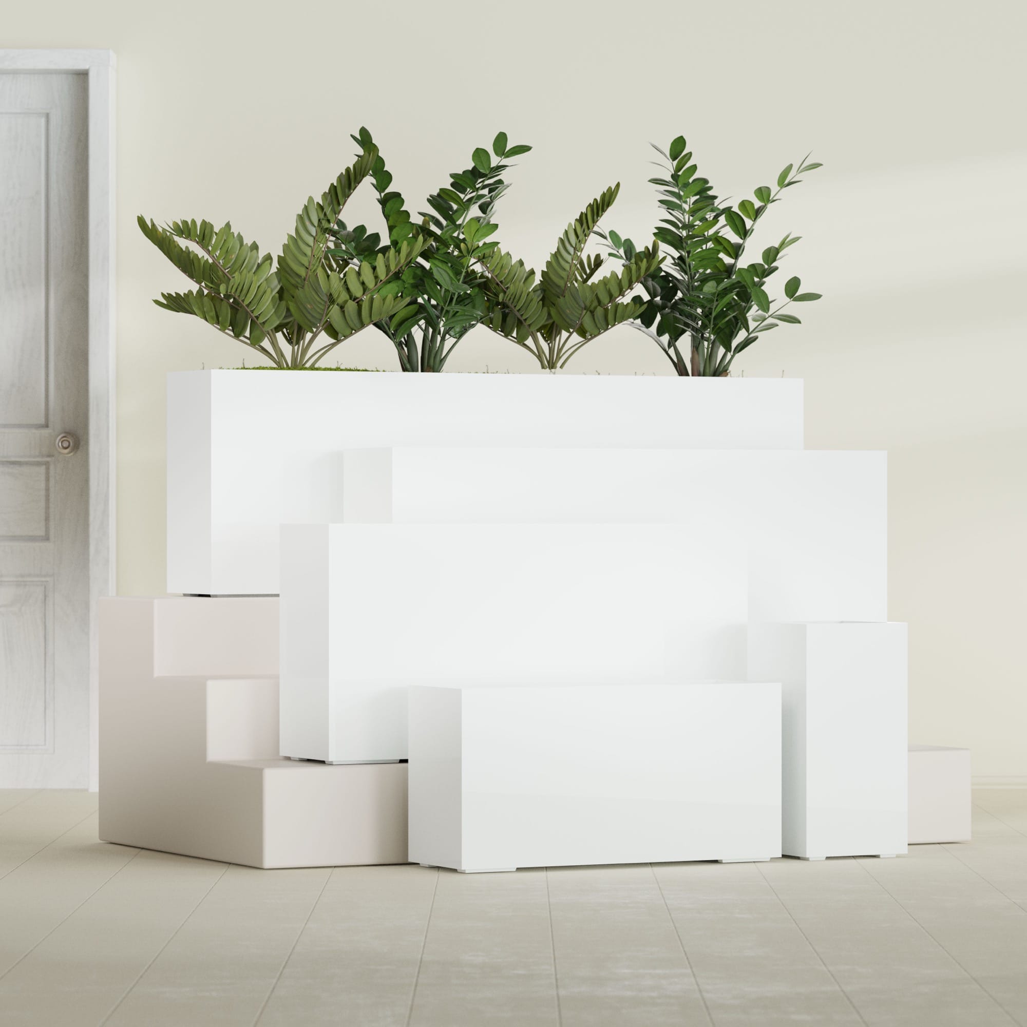 Hollywood Extra Large Narrow Rectangle Fiberglass Planter - 48 in x 12 in x 24 in - Matte White - Matte White,48 in x 12 in x 24 in