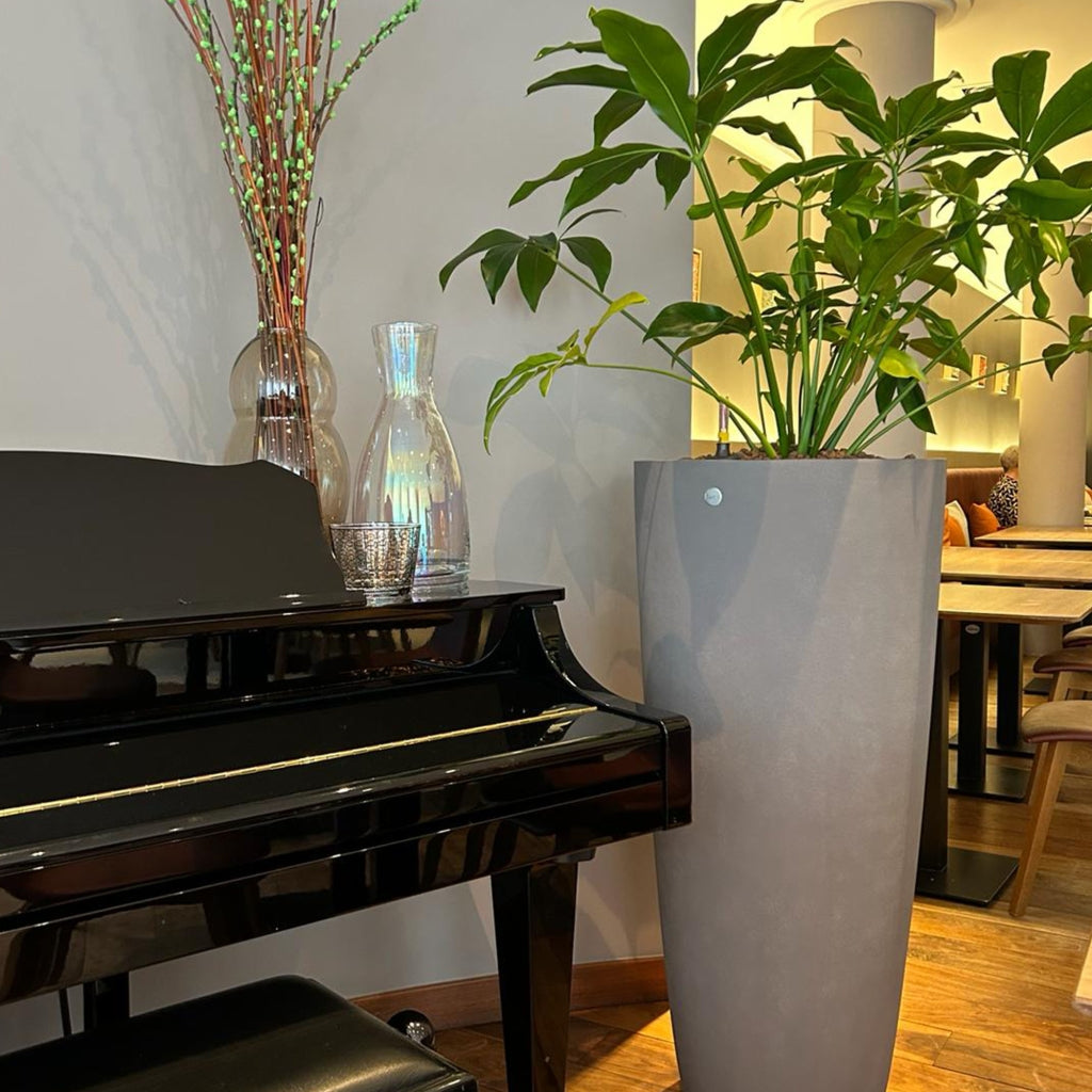 Lofto Tall Planter – Brown Stone Finish – Fiberglass Indoor/Outdoor and Weather-Resistant Large Planter (14.5" D x 30.5" H Exterior, 13.4" D x 30.3" H Interior) - Brown Stone,14.5 in x 14.5 in x 30.5 in - Brown Stone,14.6 in diam. x 30.5 in - Brown S - Brown Stone,14.6 in diam. x 30.5 in