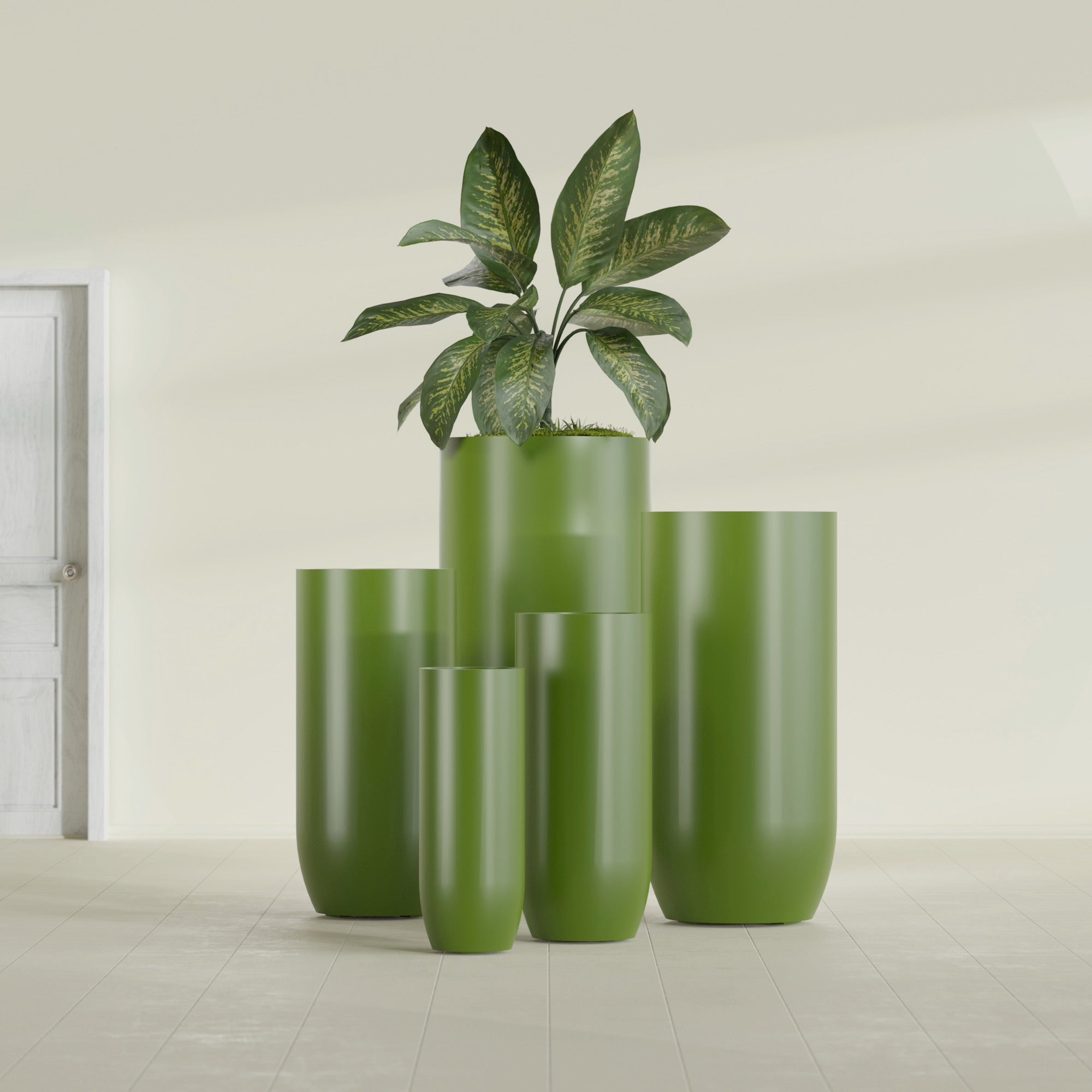 Saint Tropez Large Tall Round Fiberglass Planter - 16 in x 16 in x 38 in - Satin Green - Satin Green,16 in x 16 in x 38 in