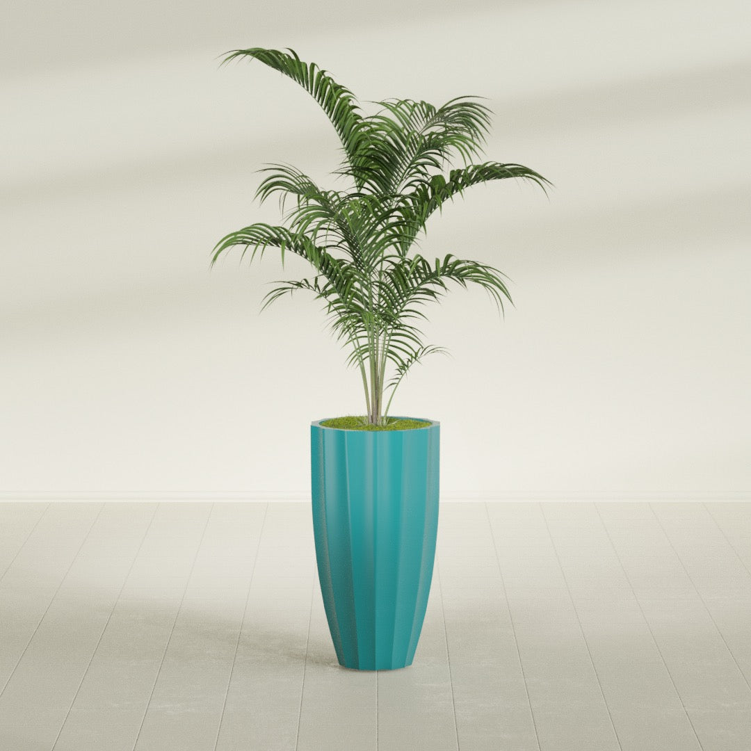 San Jose Large Tall Round Fluted Fiberglass Planter - 16 in x 16 in x 30 in - Satin Sea Foam - Satin Sea Foam,16 in x 16 in x 30 in