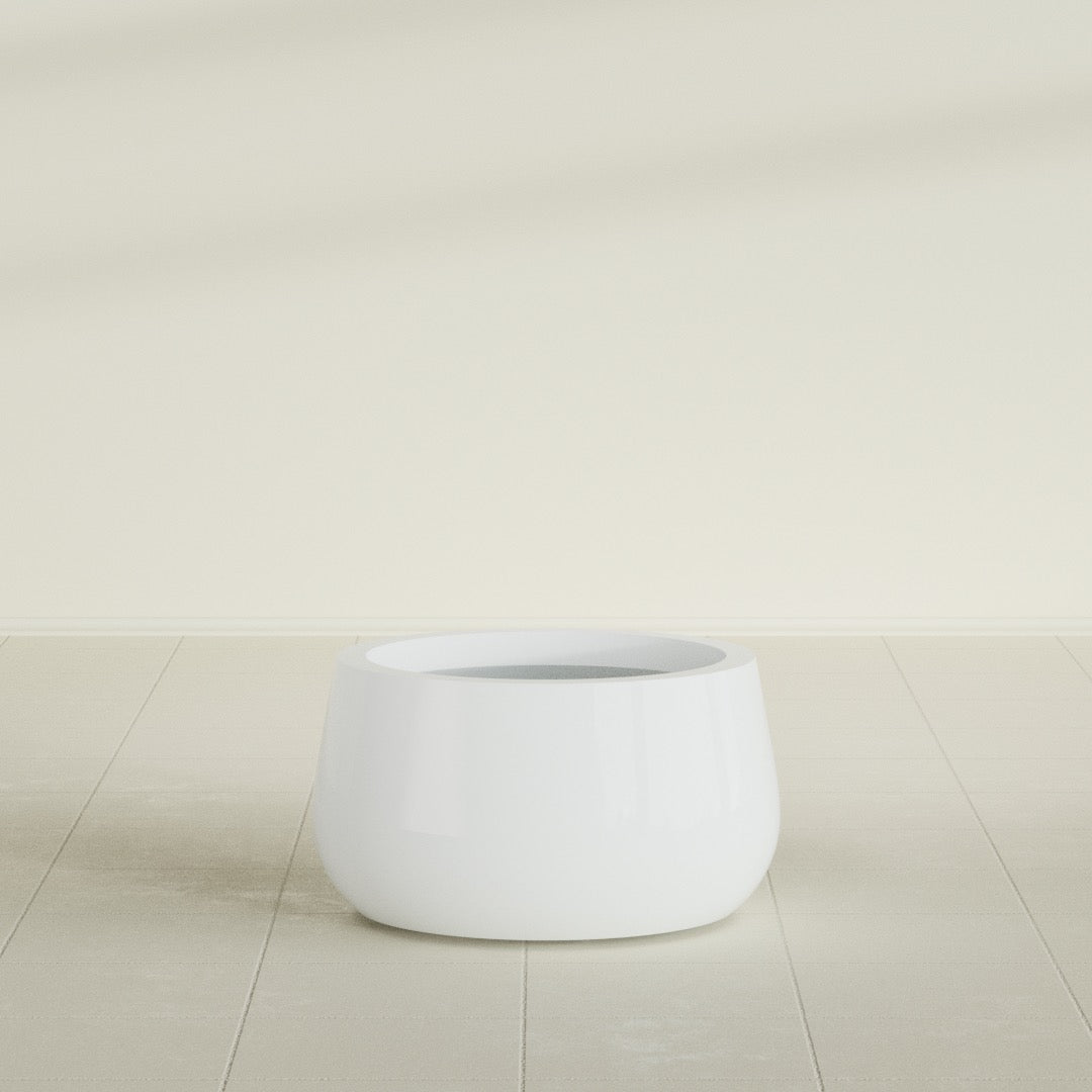 Short Hayden Small Round Fiberglass Planter - 16 in x 16 in x 8 in - Matte White - Matte White,16 in x 16 in x 8 in