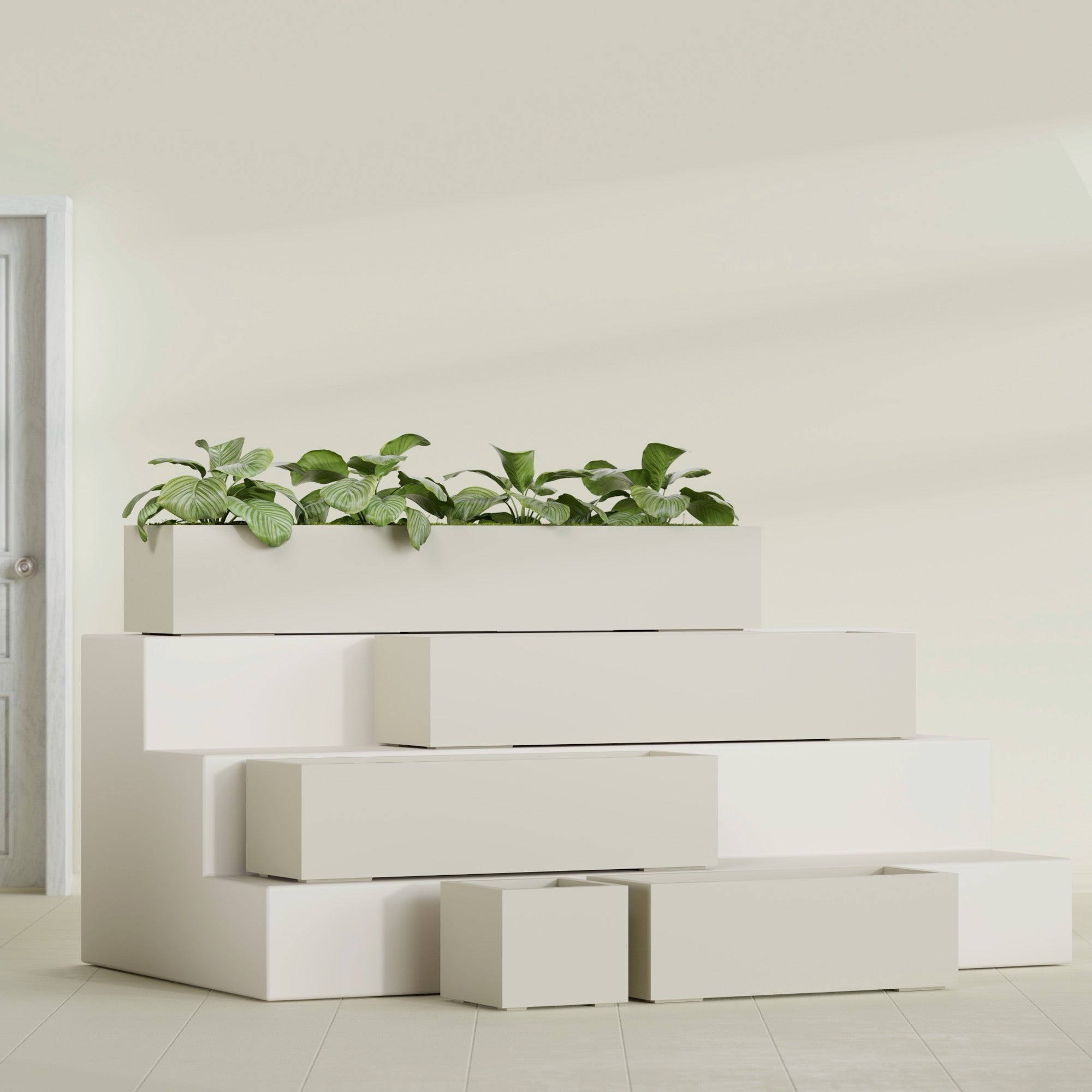 Cuba Extra Large Long Rectangle Fiberglass Planter - 60 in x 14 in x 12 in - Satin Beige - Satin Beige,60 in x 14 in x 12 in