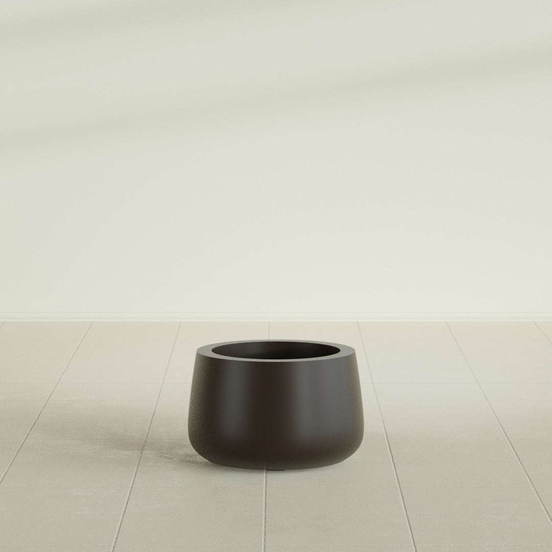 Short Hayden Small Round Fiberglass Planter - 12 in x 12 in x 7 in - Matte Brown - Matte Brown,12 in x 12 in x 7 in