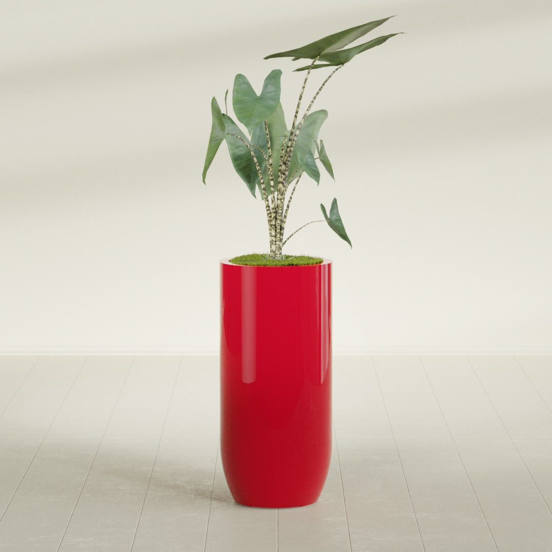 Saint Tropez Large Tall Round Fiberglass Planter - 20 in x 20 in x 43 in - Gloss Red - Gloss Red,20 in x 20 in x 43 in
