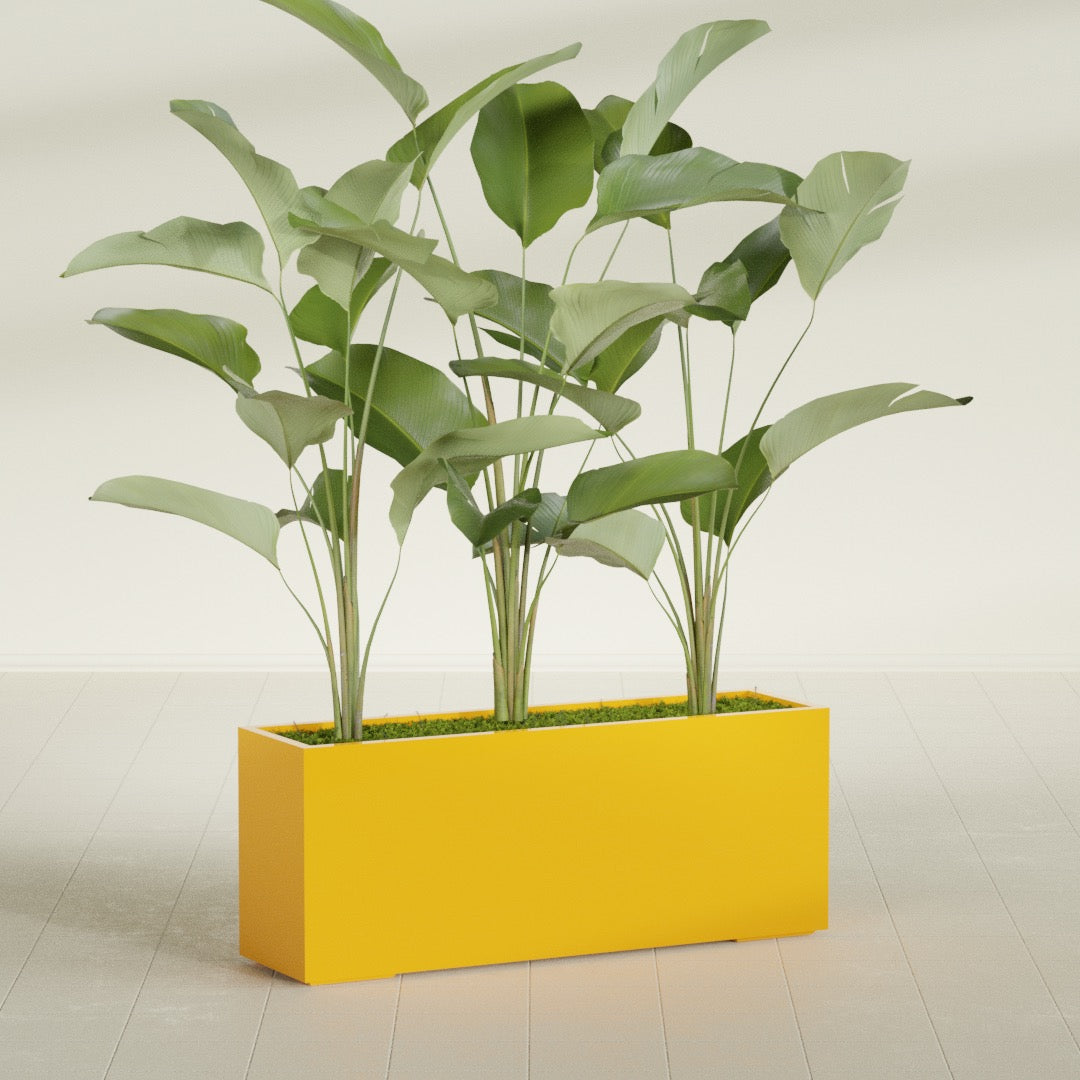 Tolga Extra Large Long Rectangle Fiberglass Planter - 60 in x 16 in x 24 in - Gloss Saffron - Gloss Saffron,60 in x 16 in x 24 in