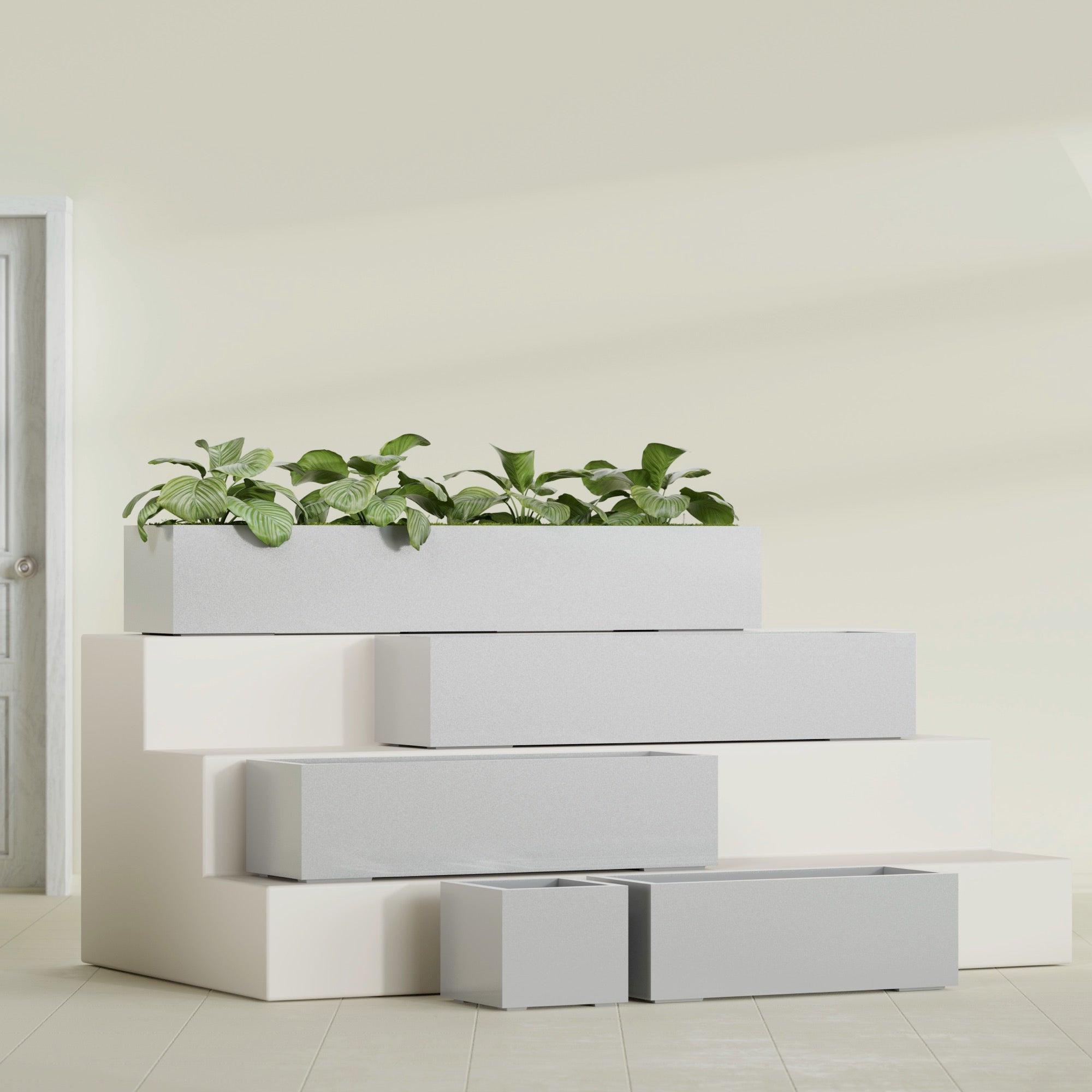 Cuba Extra Large Long Rectangle Fiberglass Planter - 72 in x 14 in x 12 in - Metallic Silver - Metallic Silver,72 in x 14 in x 12 in