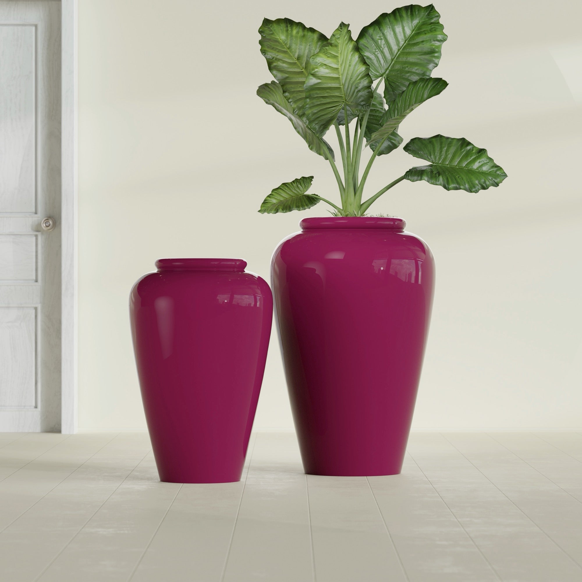 Bara Jar Large Round Fiberglass Planter - 24 in x 24 in x 37 in - Gloss Eggplant - Gloss Eggplant,24 in x 24 in x 37 in