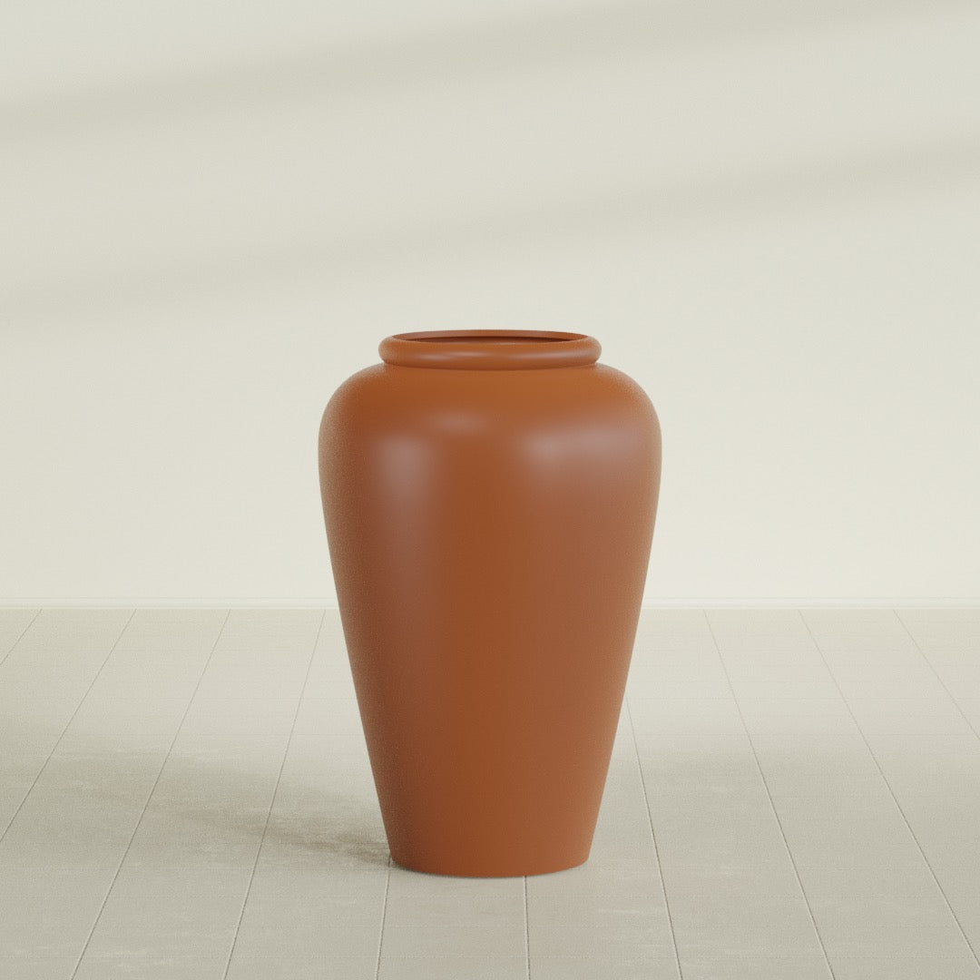 Bara Jar Large Round Fiberglass Planter - 24 in x 24 in x 37 in - Matte Terracotta - Matte Terracotta,24 in x 24 in x 37 in