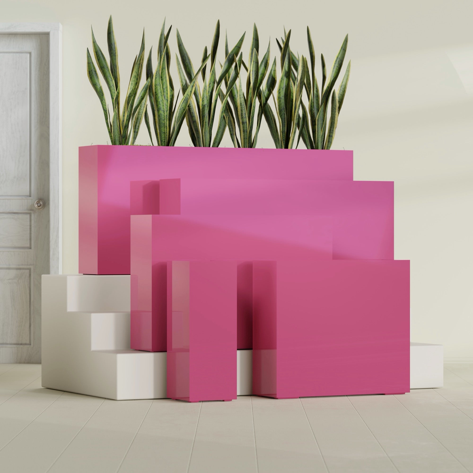 Delray Large Tall Rectangle Fiberglass Planter - 12 in x 12 in x 32 in - Gloss Pink Violet - Gloss Pink Violet,12 in x 12 in x 32 in