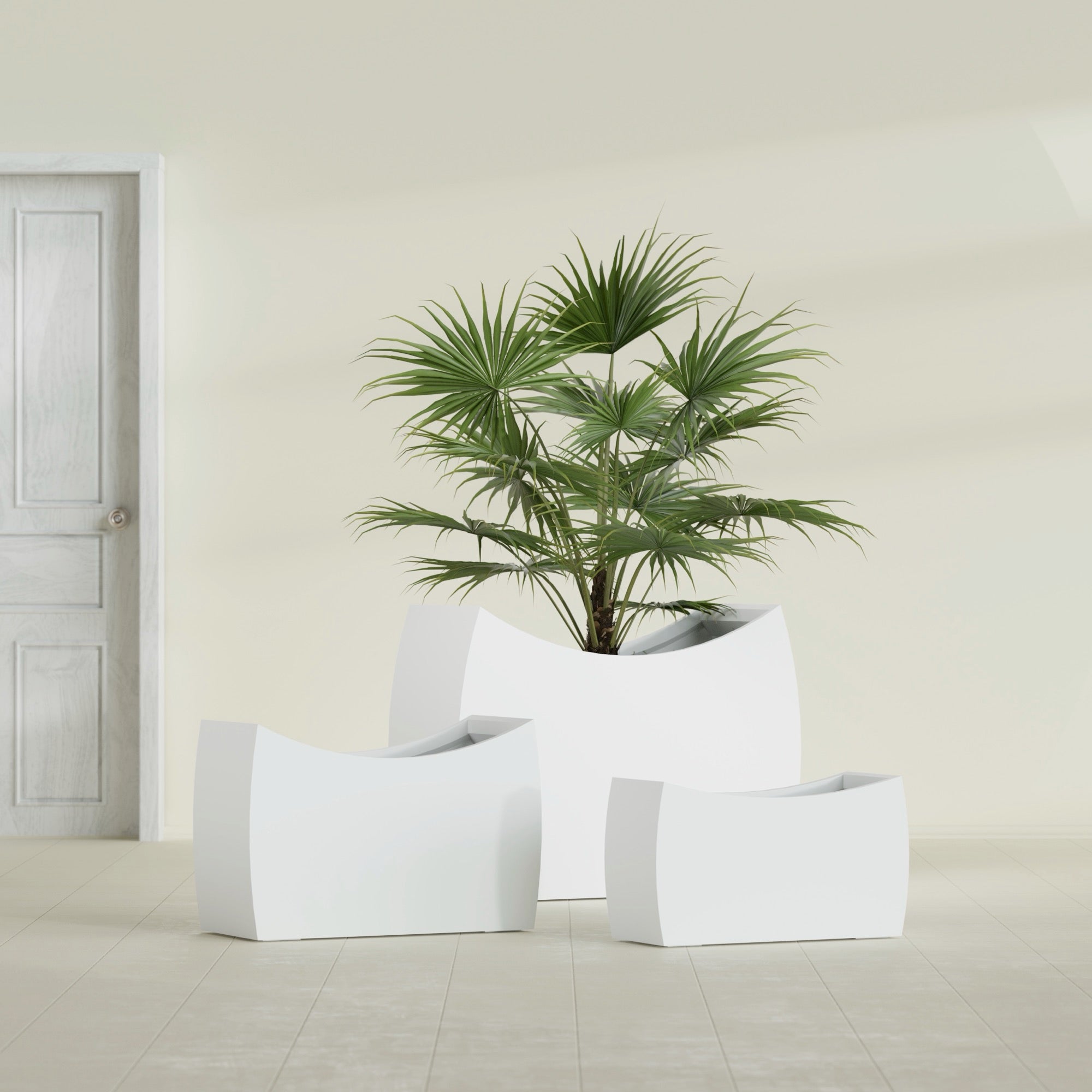 Seoul Large Curved Abstract Fiberglass Planter - 32 in x 12 in x 18 in - Matte White - Matte White,32 in x 12 in x 18 in