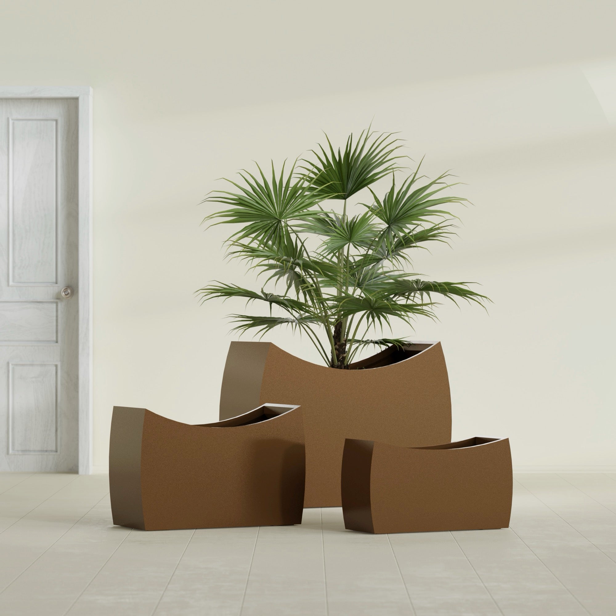 Seoul Large Curved Abstract Fiberglass Planter - 32 in x 12 in x 18 in - Metallic Bronze - Metallic Bronze,32 in x 12 in x 18 in