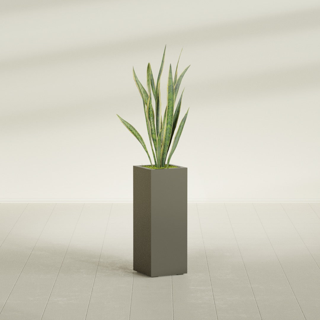 Delray Large Tall Rectangle Fiberglass Planter - 12 in x 12 in x 32 in - Matte Bronze - Matte Bronze,12 in x 12 in x 32 in