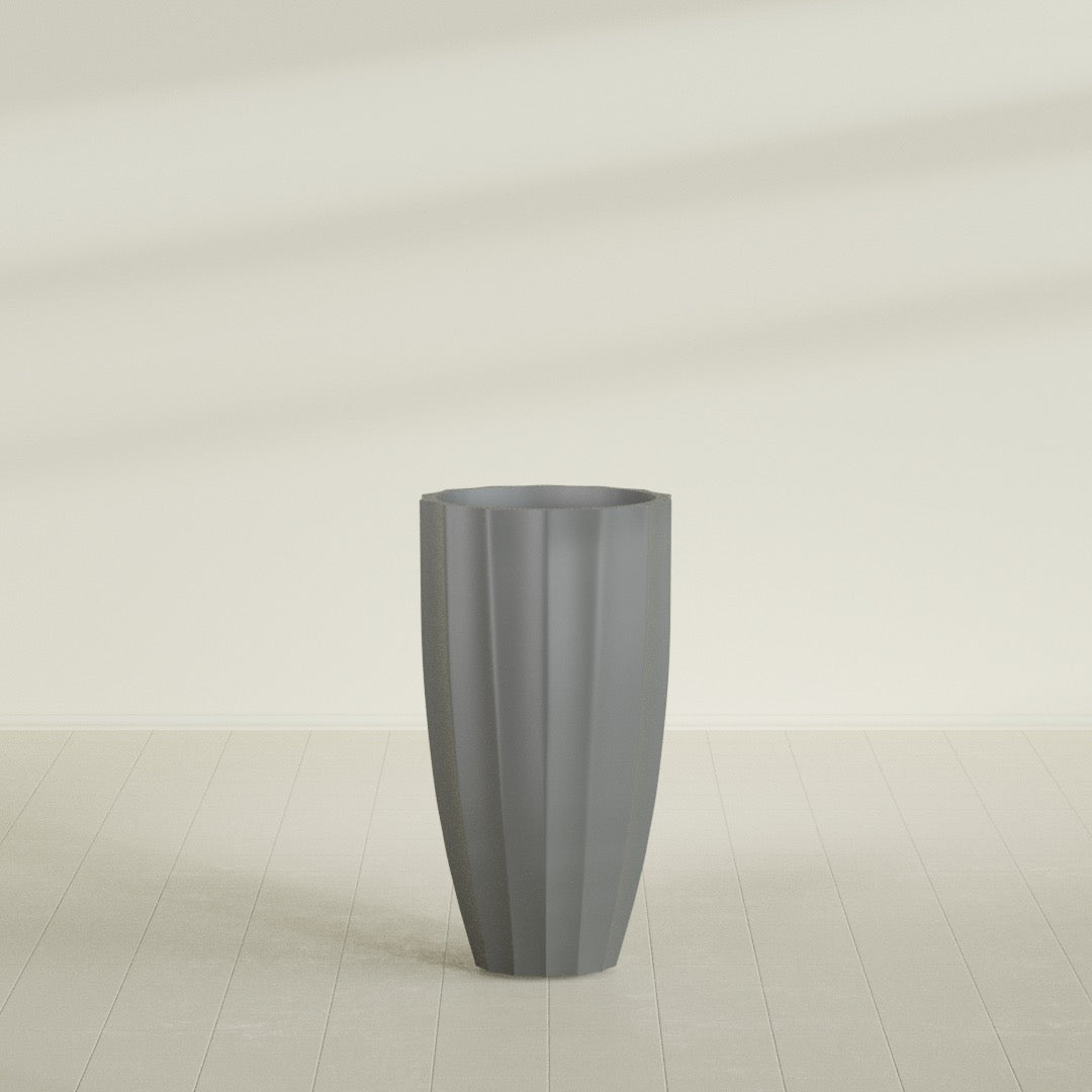 San Jose Large Tall Round Fluted Fiberglass Planter - 22 in x 22 in x 40 in - Metallic Gunmetal - Metallic Gunmetal,22 in x 22 in x 40 in