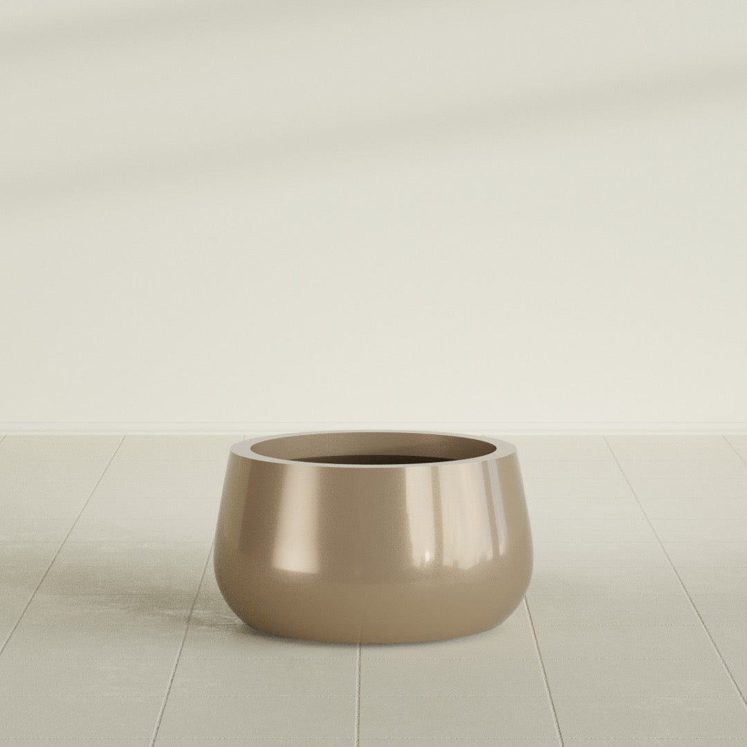 Short Hayden Small Round Fiberglass Planter - 16 in x 16 in x 8 in - Metallic Gold - Metallic Gold,16 in x 16 in x 8 in
