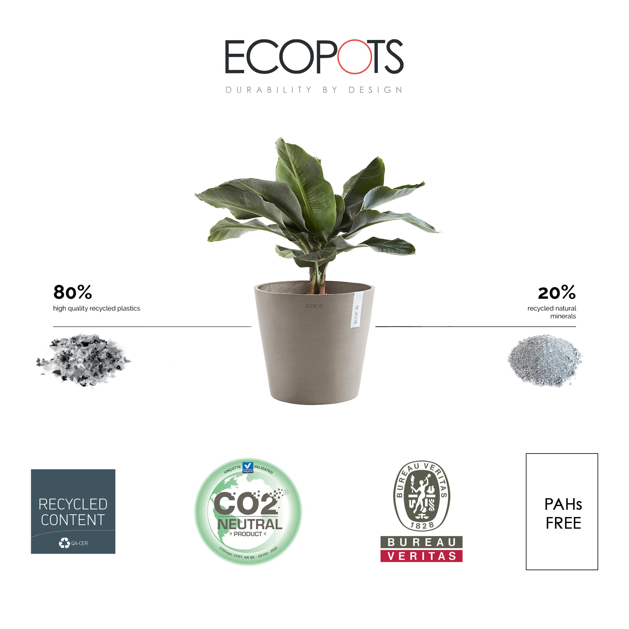 Amsterdam Small Round Planter - 15.8 in x 15.8 in x 13.8 in - Taupe - Taupe,15.75 in x 15.75 in x 13.75 in,Planter Only