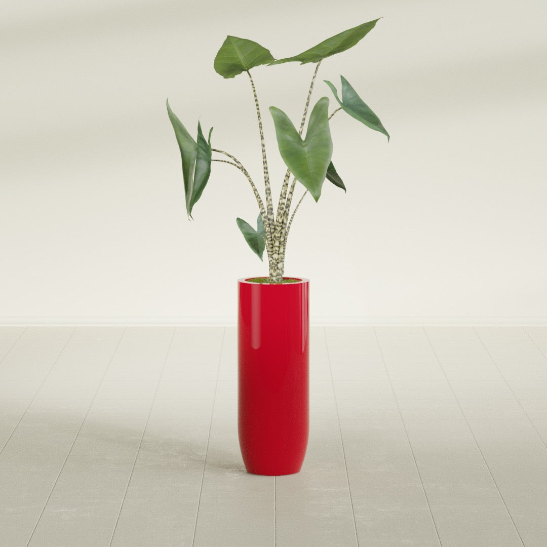 Saint Tropez Large Tall Round Fiberglass Planter - 12 in x 12 in x 32 in - Gloss Red - Gloss Red,12 in x 12 in x 32 in